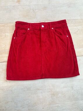 Red corduroy mini skirt